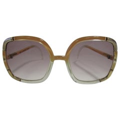 Retro 1970s Ted Lapidus Paris Nude and Clear Oversized Sunglasses 