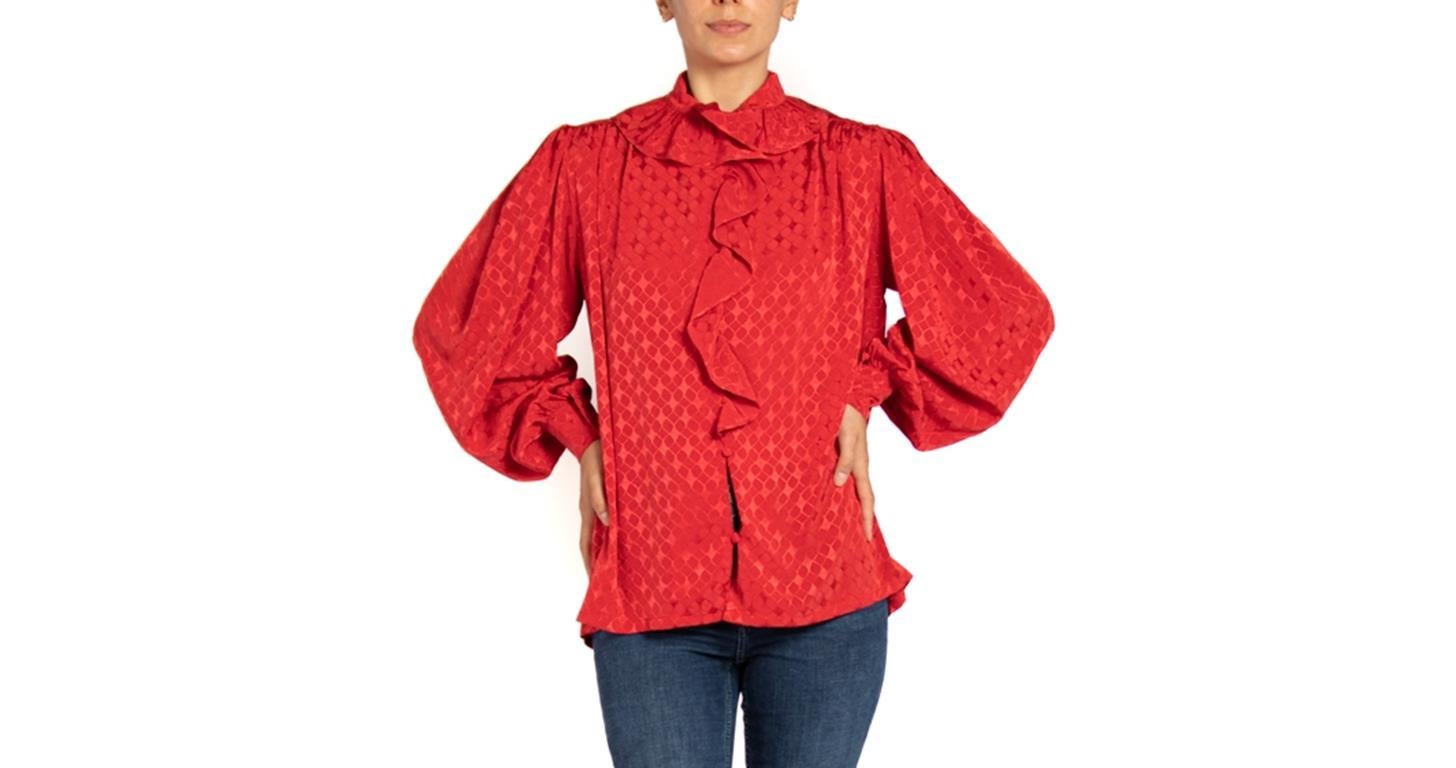 1970S TED LAPIDUS Red Rayon Blouse For Sale 2