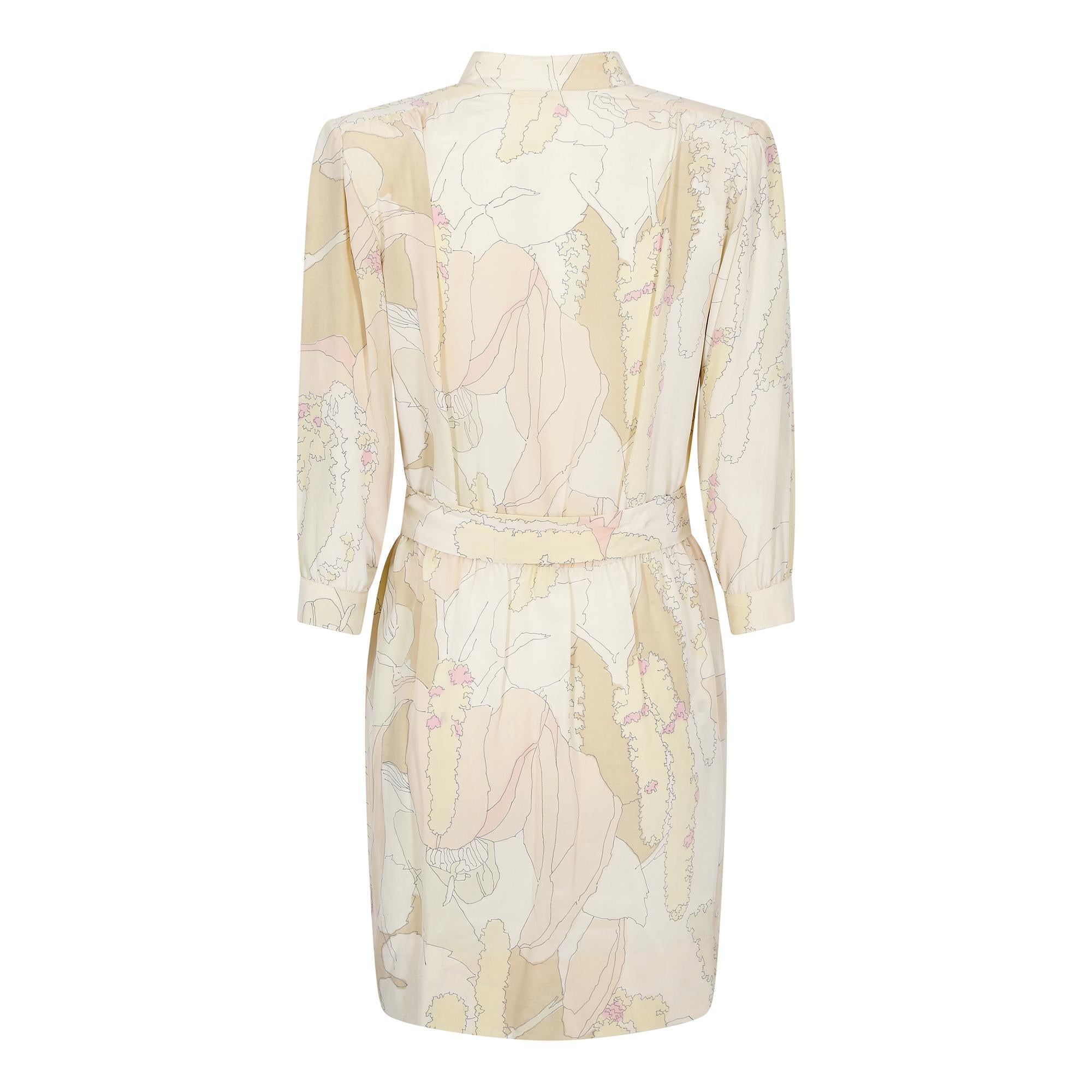 Beige 1970s Ted Lapidus Silk Shirt Dress For Sale