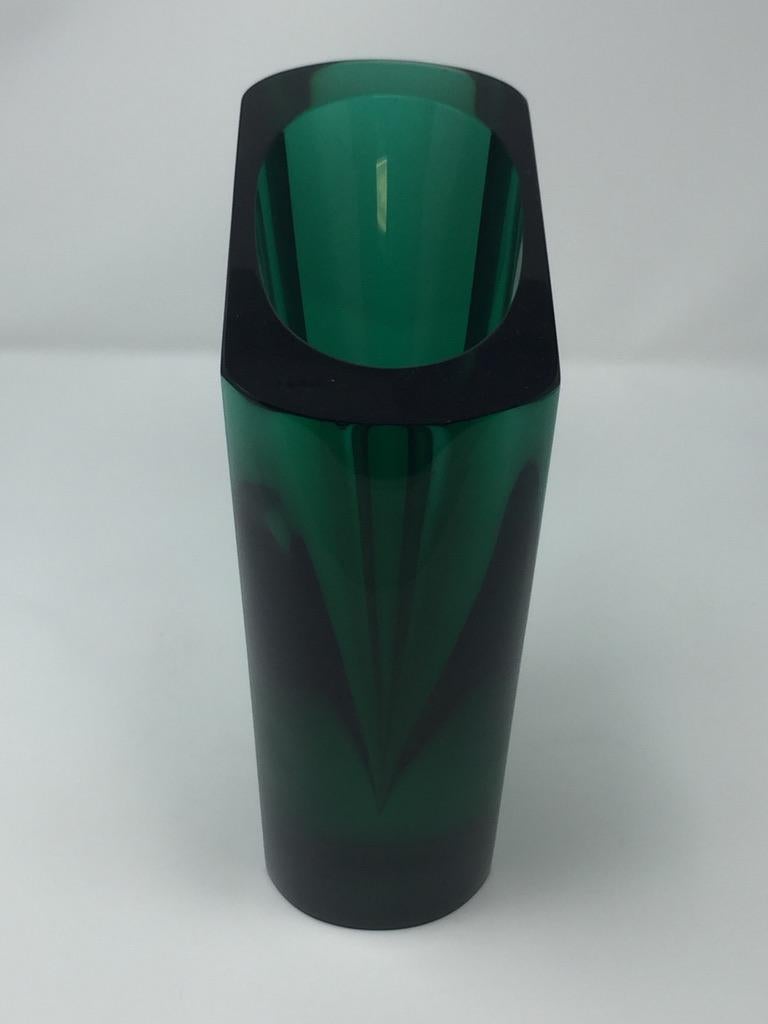 Art Glass 1970s 'Teoreme' Green and Clear Glass Vase by Salviati, Murano For Sale