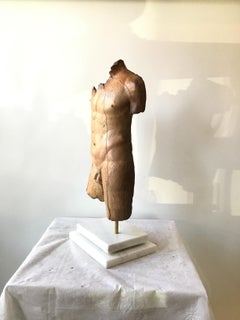 1970s Terracotta Male Torso Sculpture on Marble Base
