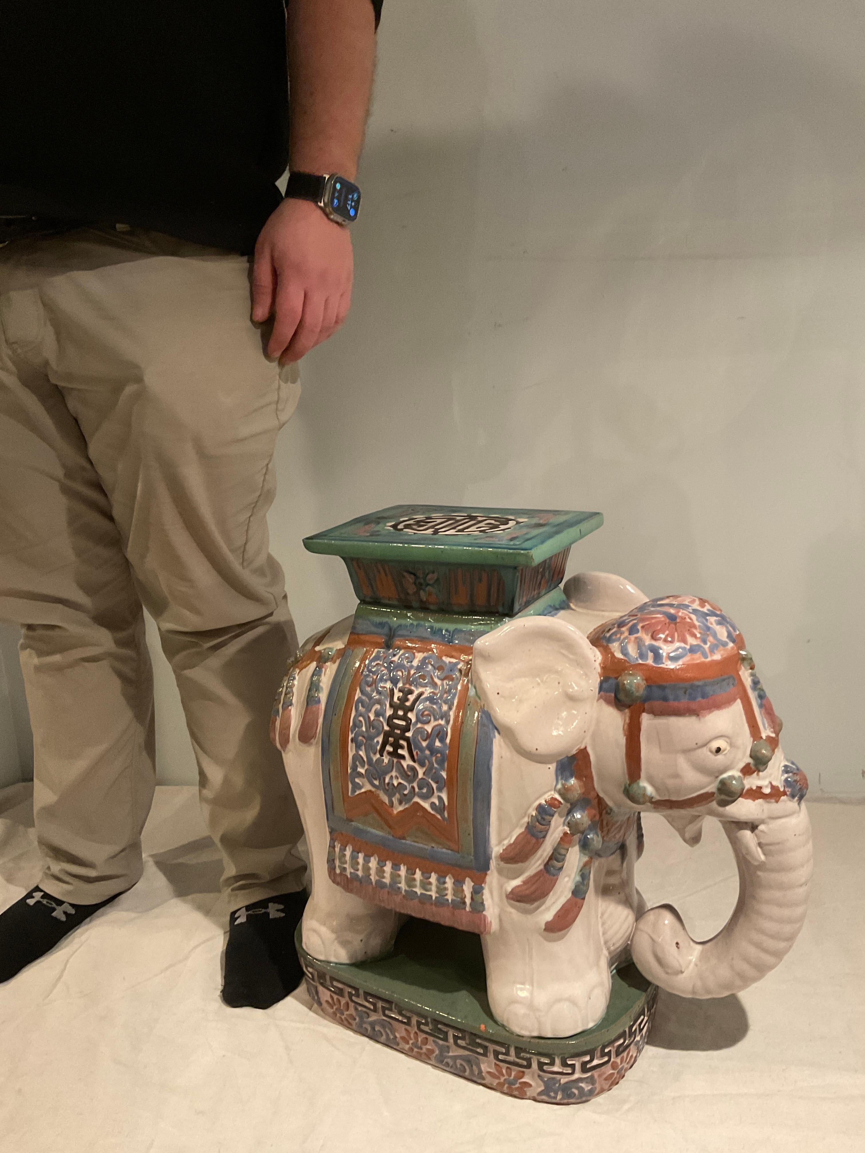 1970s Terracotta elephant garden stool / side table.
Hand painted.
