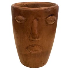 1970's Terracotta Glazed Small Vase Face Vase Pottery