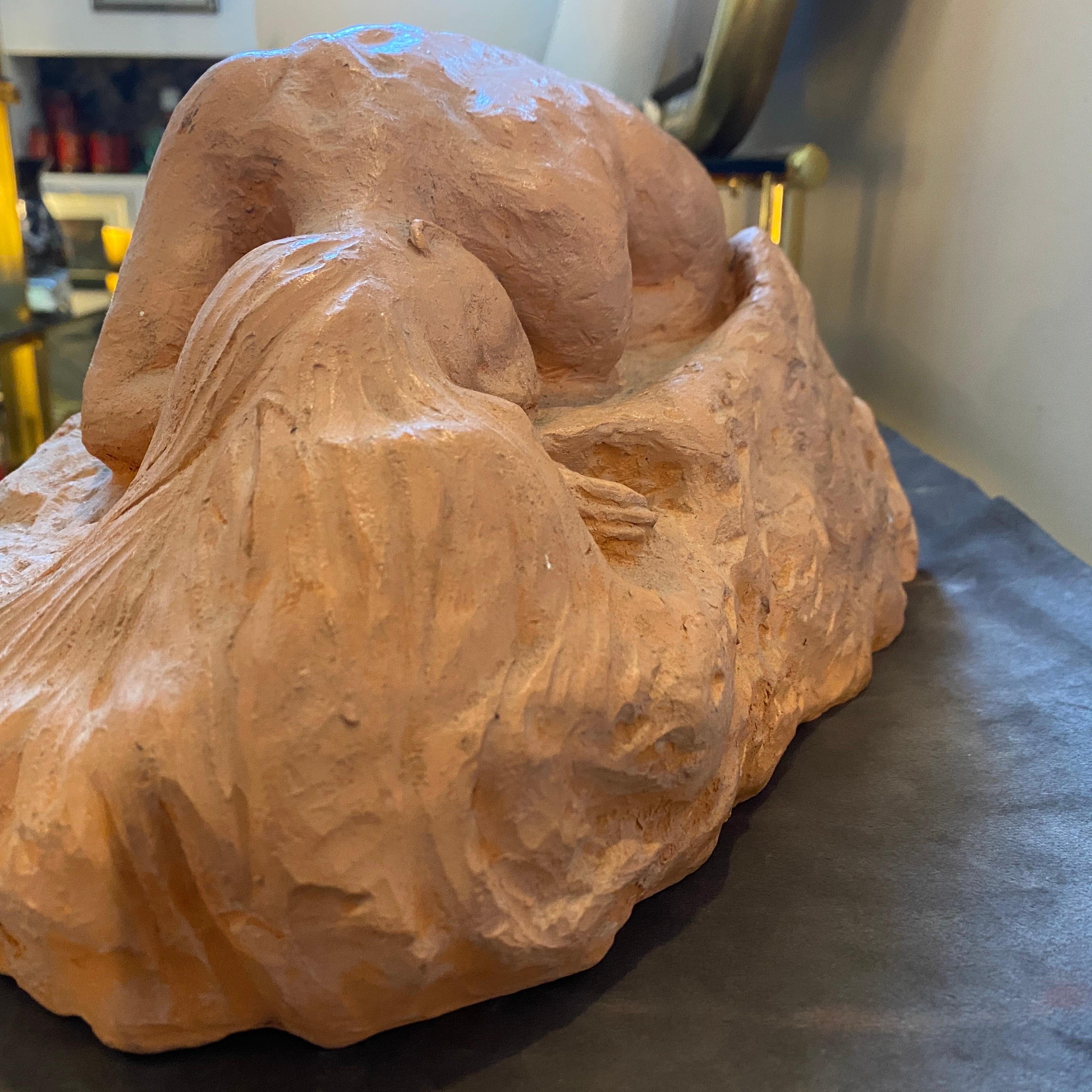 Modern 1970s Hand-Crafted Terracotta Sicilian Sculpture of a Woman by Tudisco For Sale