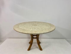 1970s Tessellated Fossil Marble and Bamboo Dining Table