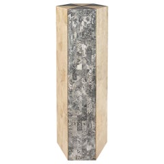 1970s Tessellated Light and Dark Stone Hexagonal Column with Brass Inlay