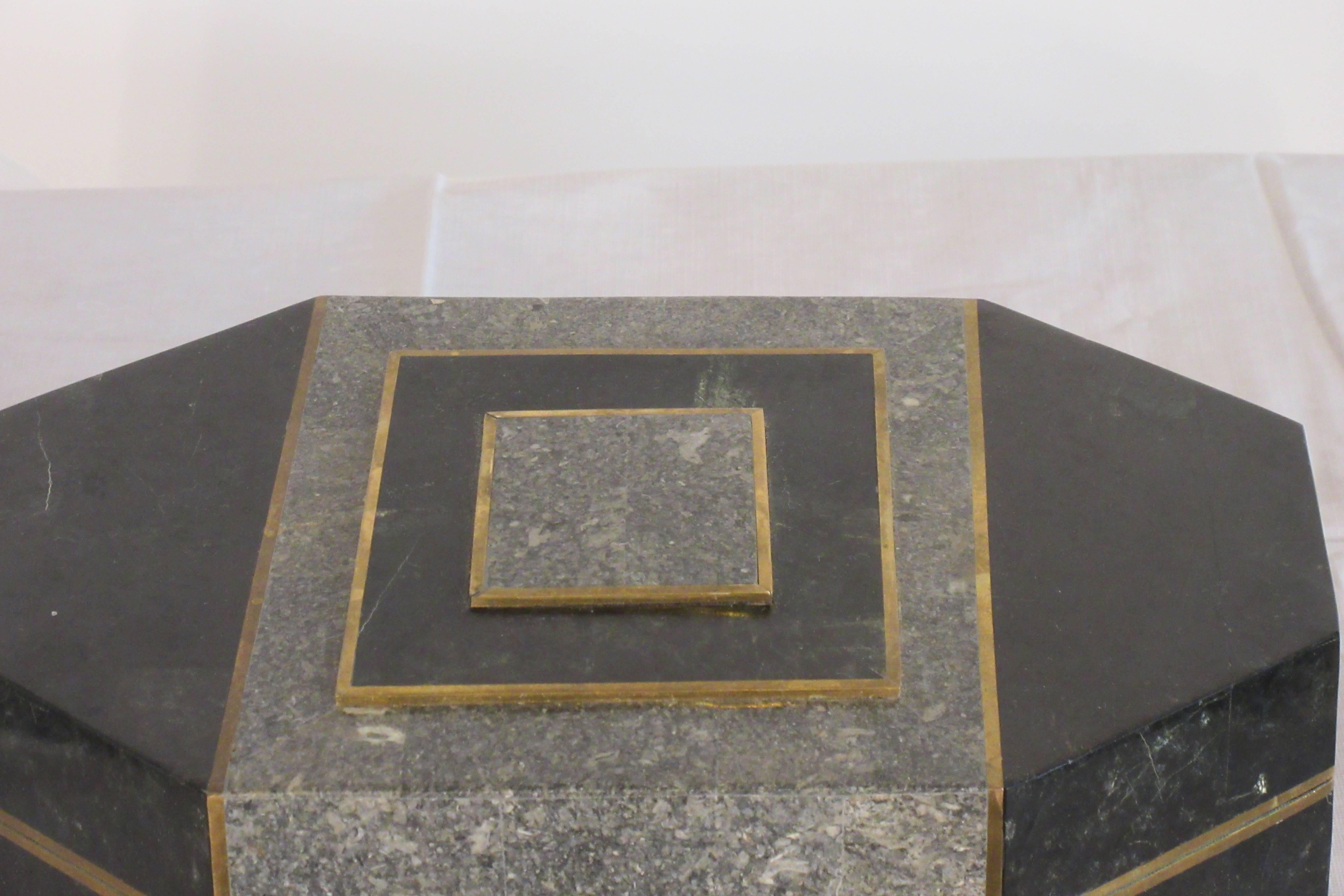 1970s tessellated stone and brass box.