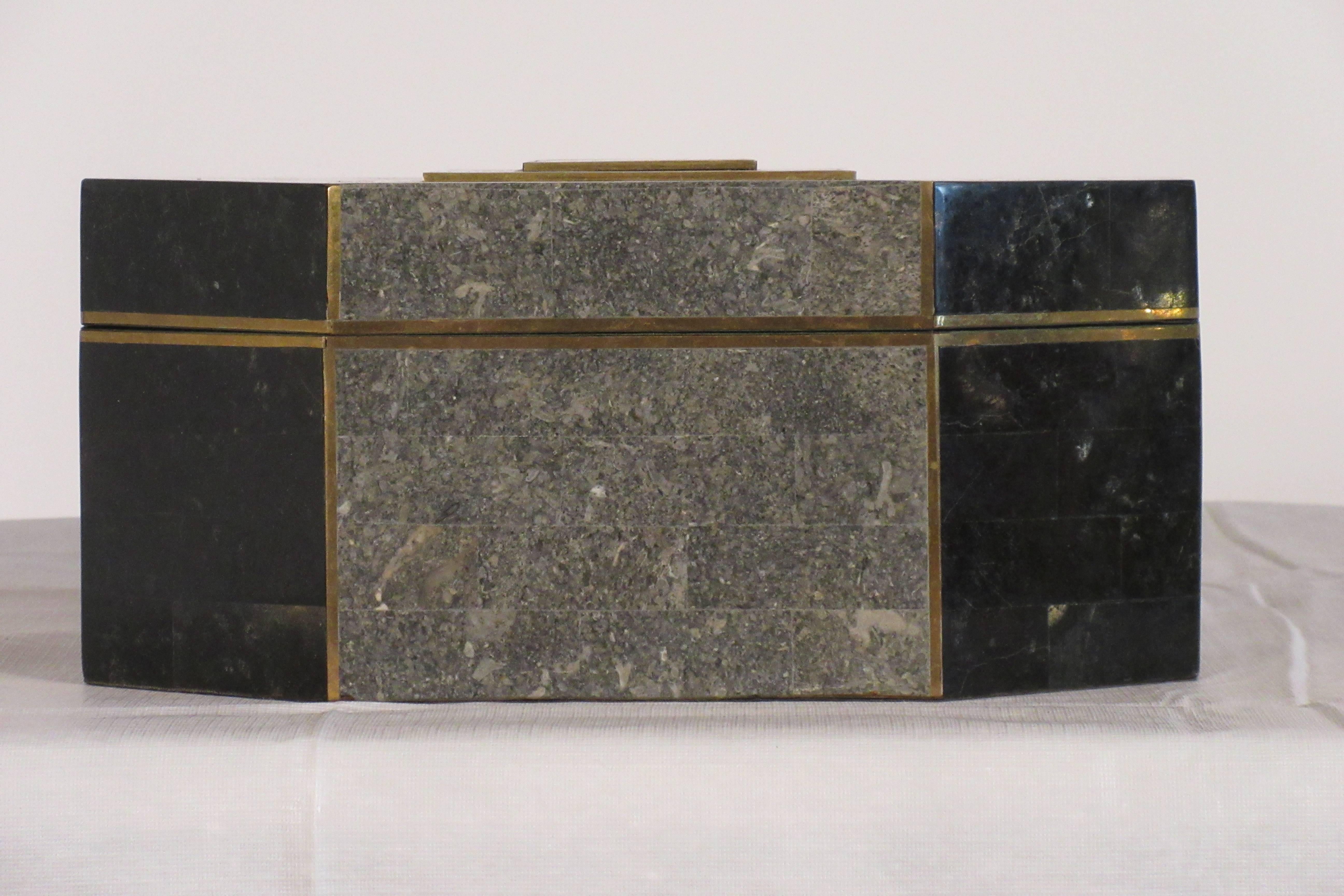 Philippine 1970s Casa Bique Tessellated Stone and Brass Box by Robert Marcius