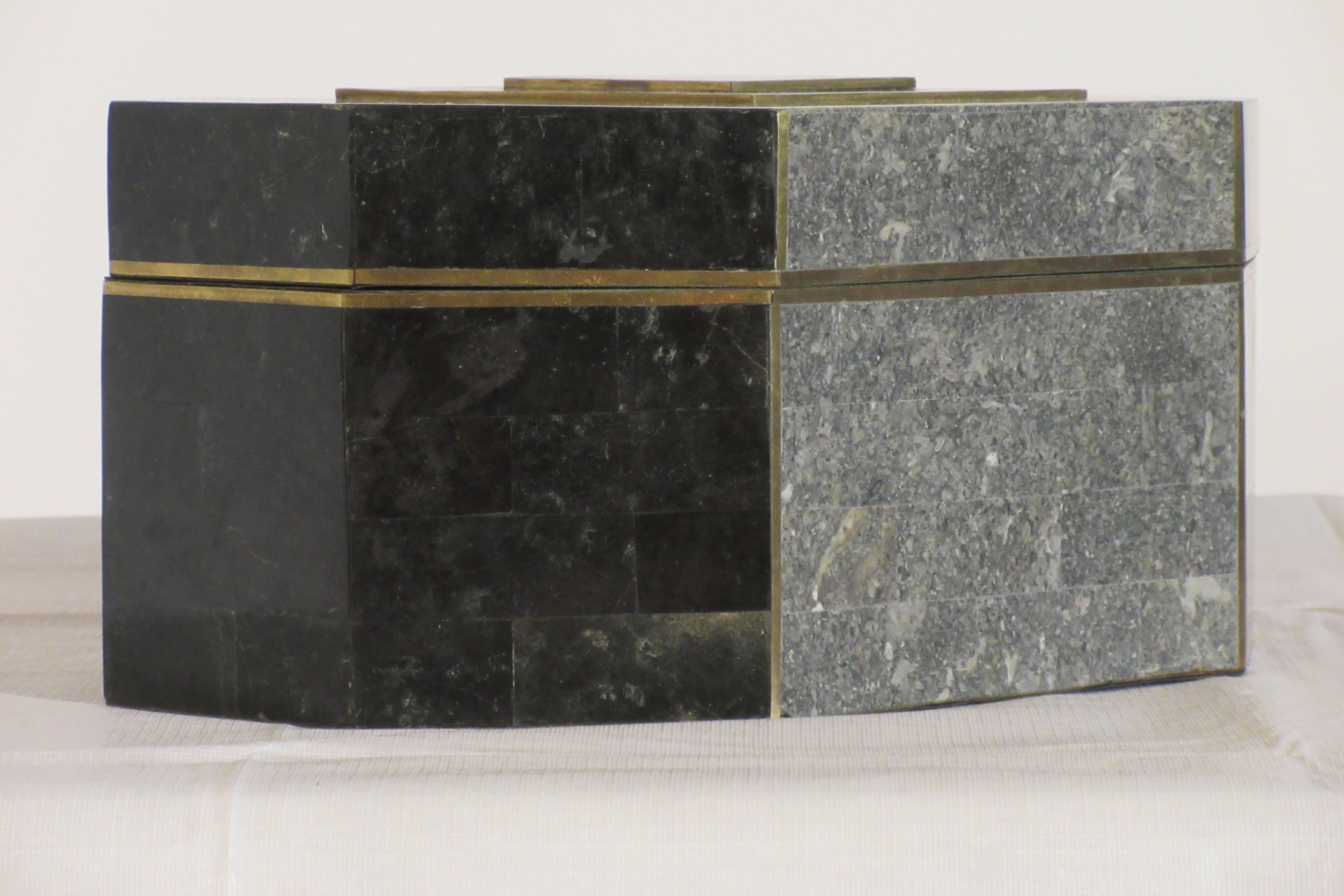 1970s Casa Bique Tessellated Stone and Brass Box by Robert Marcius In Good Condition In Tarrytown, NY