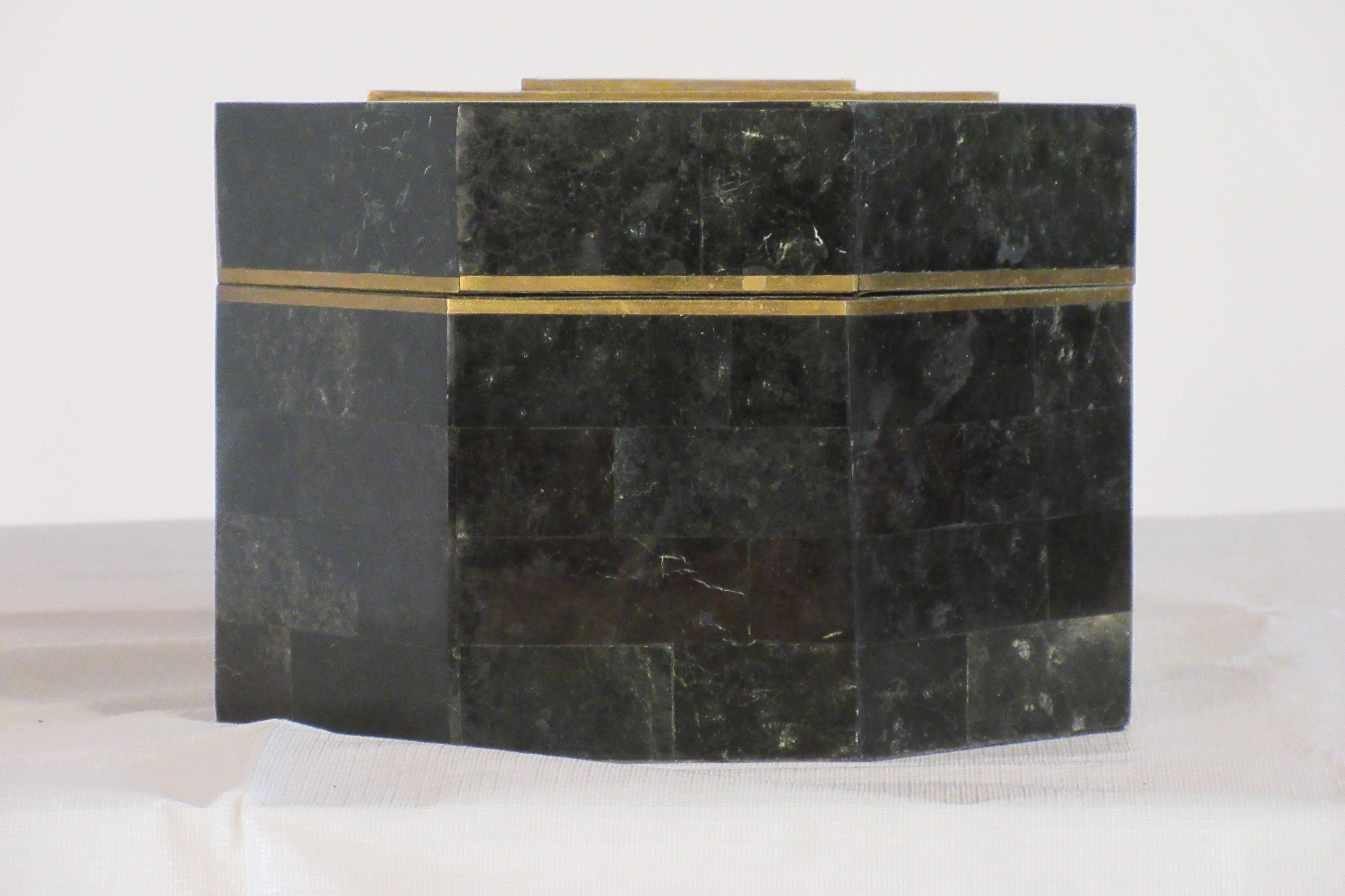 Late 20th Century 1970s Casa Bique Tessellated Stone and Brass Box by Robert Marcius