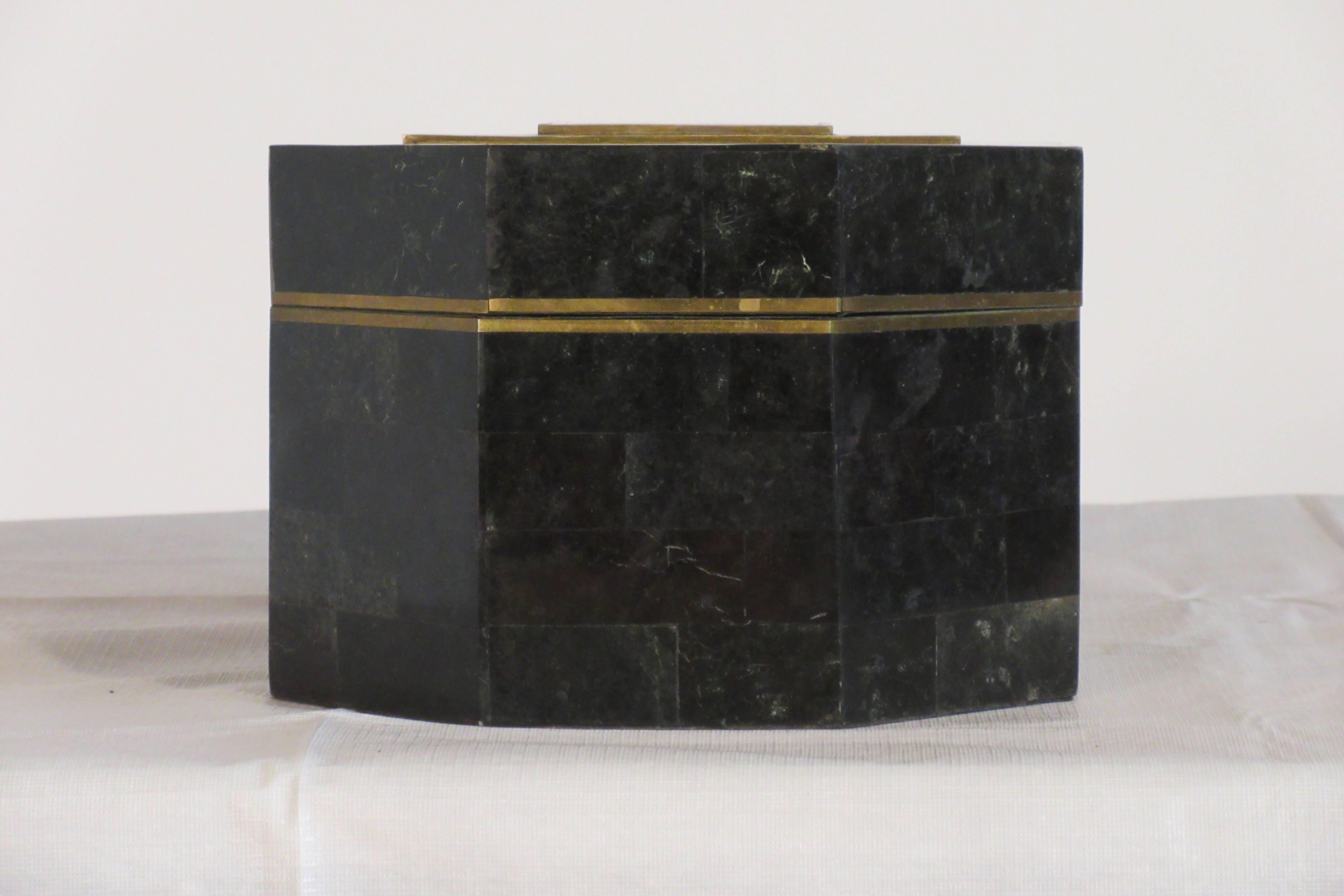 1970s Casa Bique Tessellated Stone and Brass Box by Robert Marcius 1