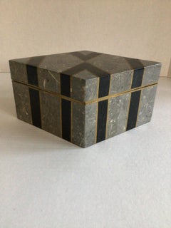 1970s Tessellated Stone Diamond Shaped Box with Inlayed Brass Accents