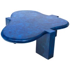 1970s Tessellated Style Biomorphic Blue Wood Coffee Table