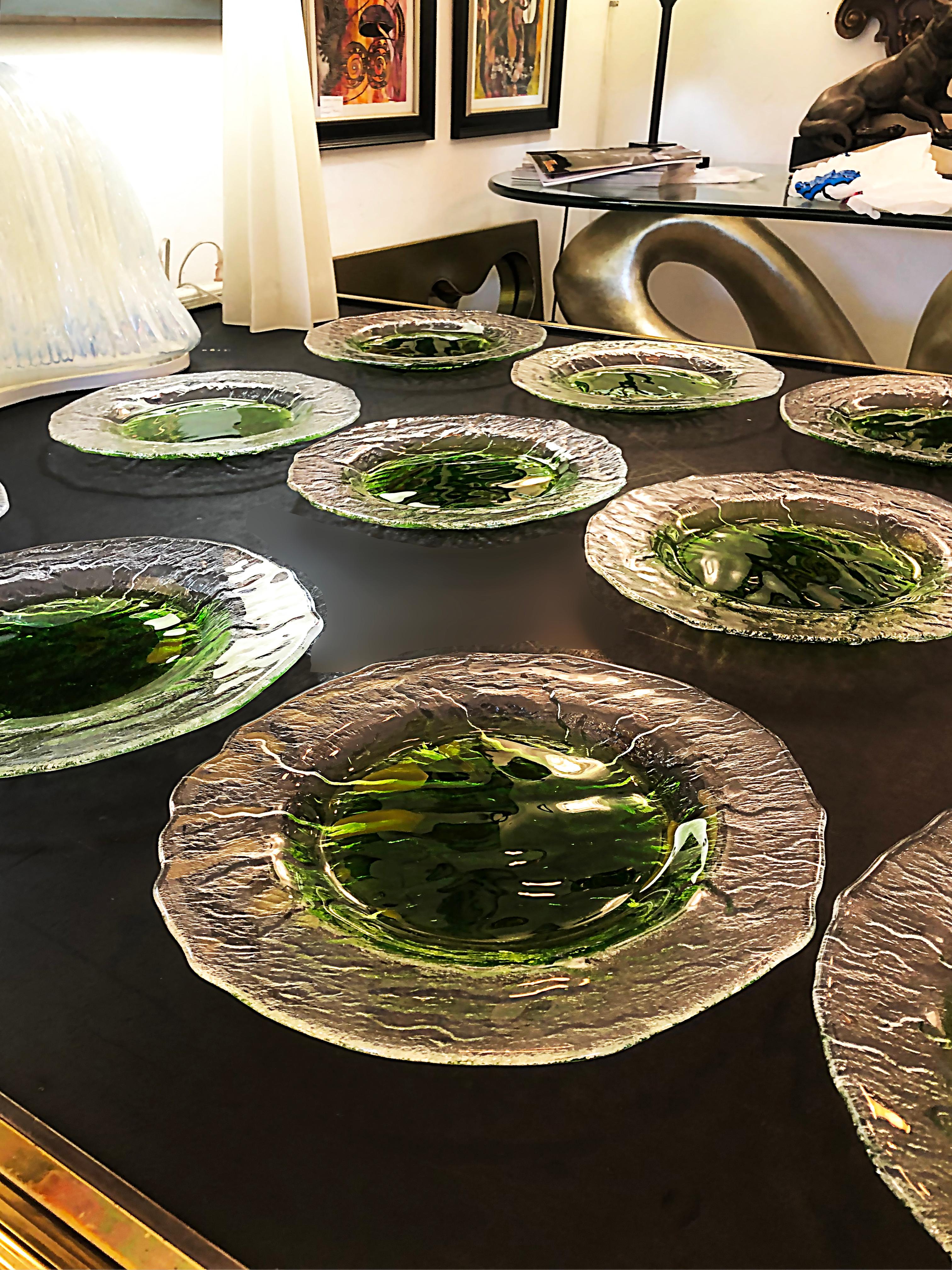 Late 20th Century 1970s Textured Glass Pertti Santalahti Humppila Kivi Plates, Set of 12 For Sale
