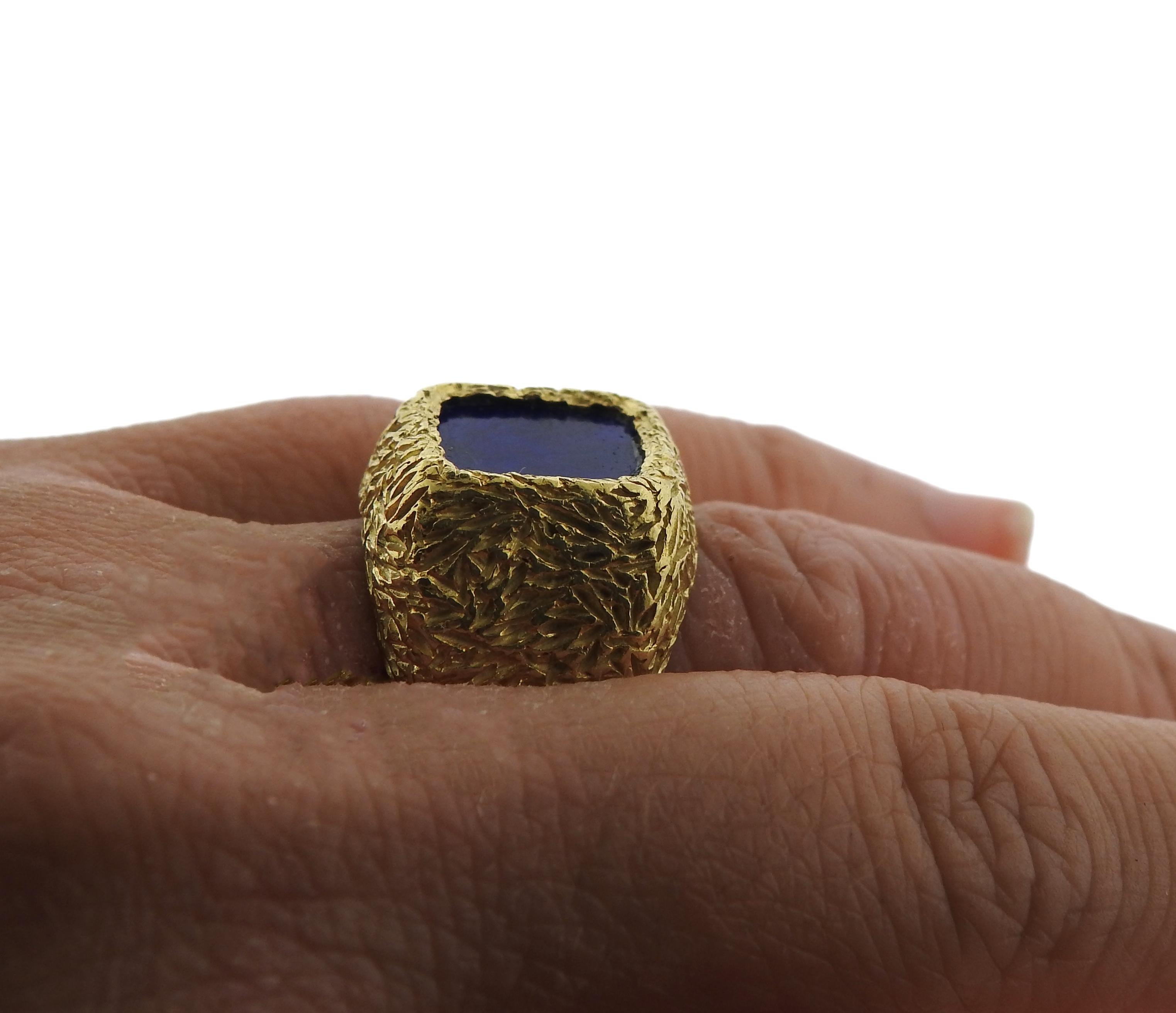 Women's 1970s Textured Gold Lapis Lazuli Ring