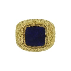 1970s Textured Gold Lapis Lazuli Ring