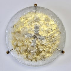 1970s Textured Murano Glass and Brass Flushmount Light Fixture by Hillebrand