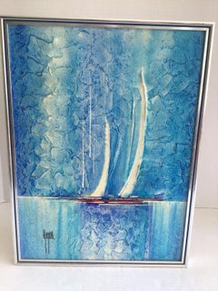 1970s Textured Oil Painting on Board of Sail Boats