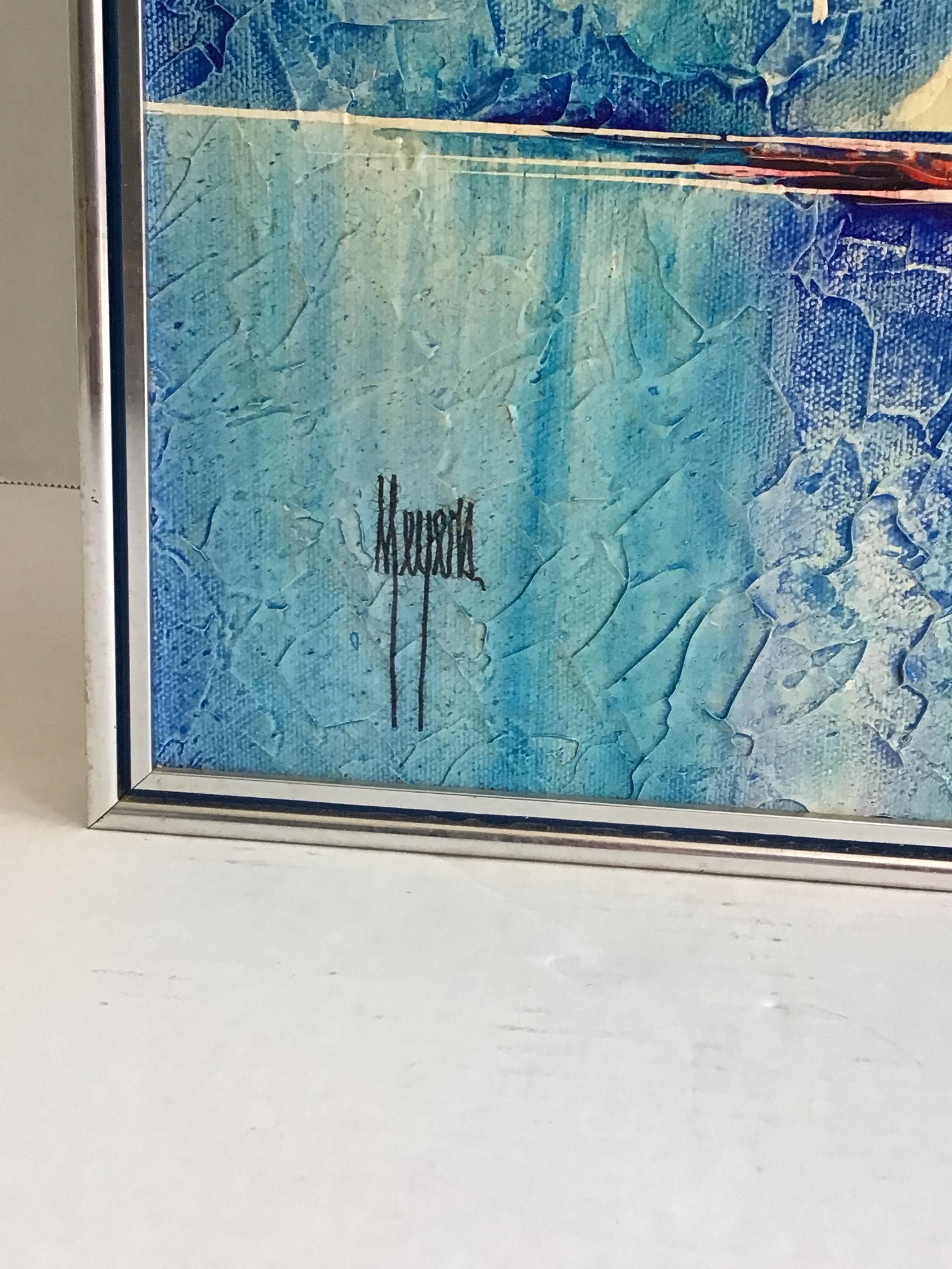 1970s Textured Oil Painting on Board of Sail Boats For Sale 1