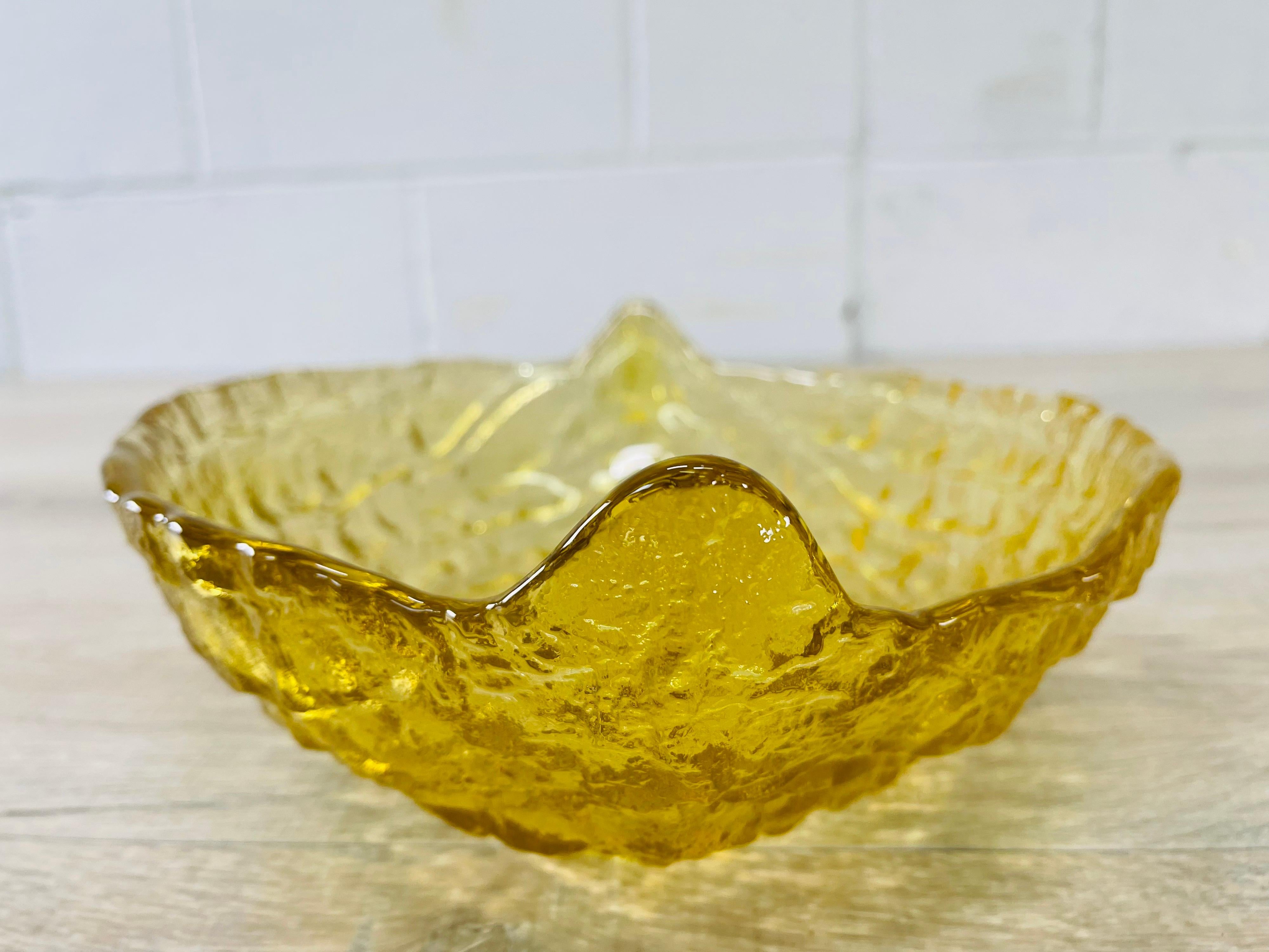 1970s Textured Yellow Glass Console Bowl For Sale 1