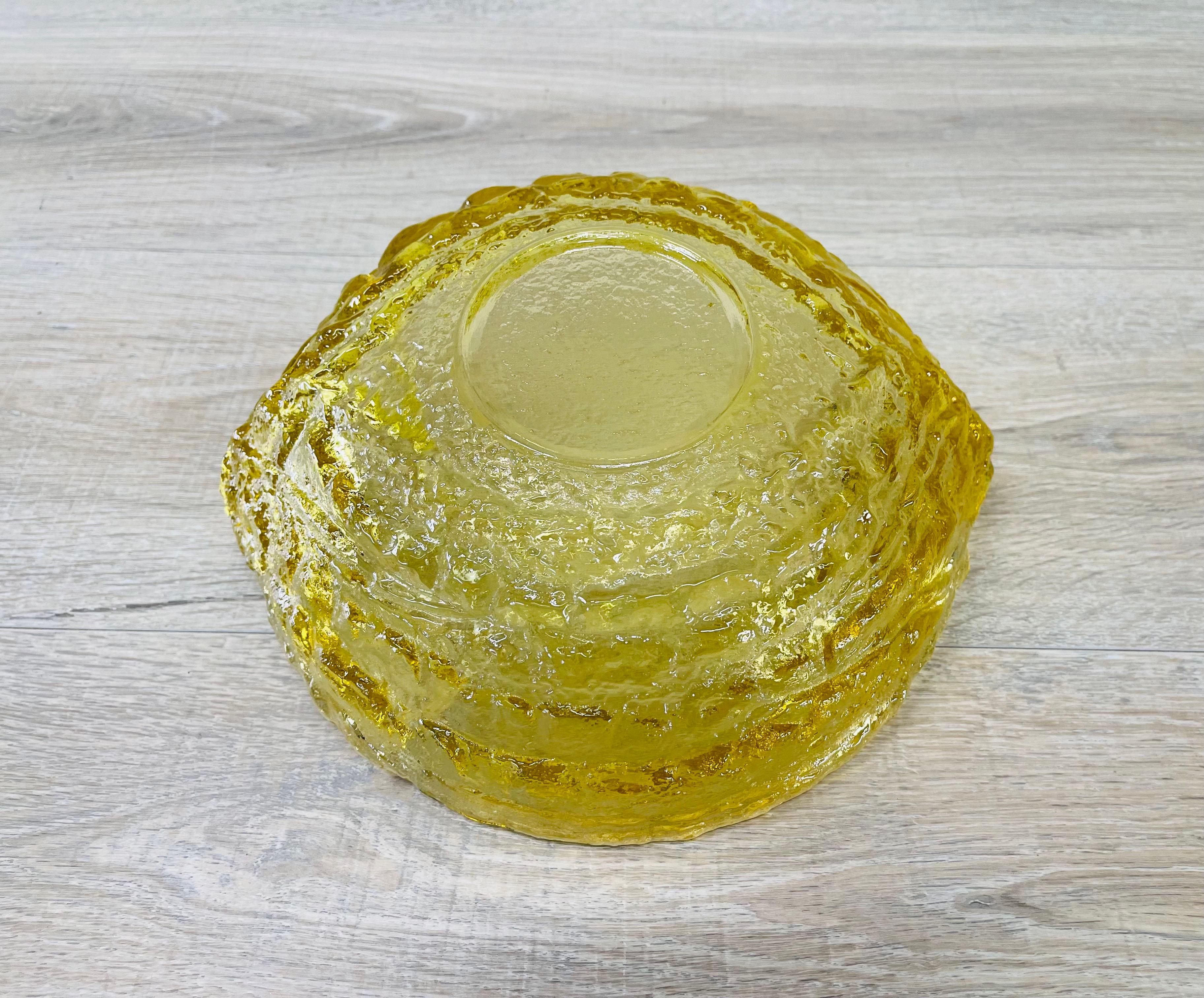 1970s Textured Yellow Glass Console Bowl For Sale 2