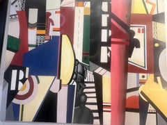 1970's The City Large Oil on Canvas After Fernand Leger