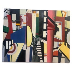 1970's The City Large Oil on Canvas After Fernand Leger