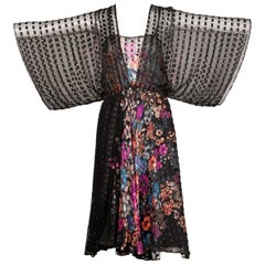 1970s The Silk Farm by Icinoo Paper Thin Metallic Flecked Vintage Floral Dress