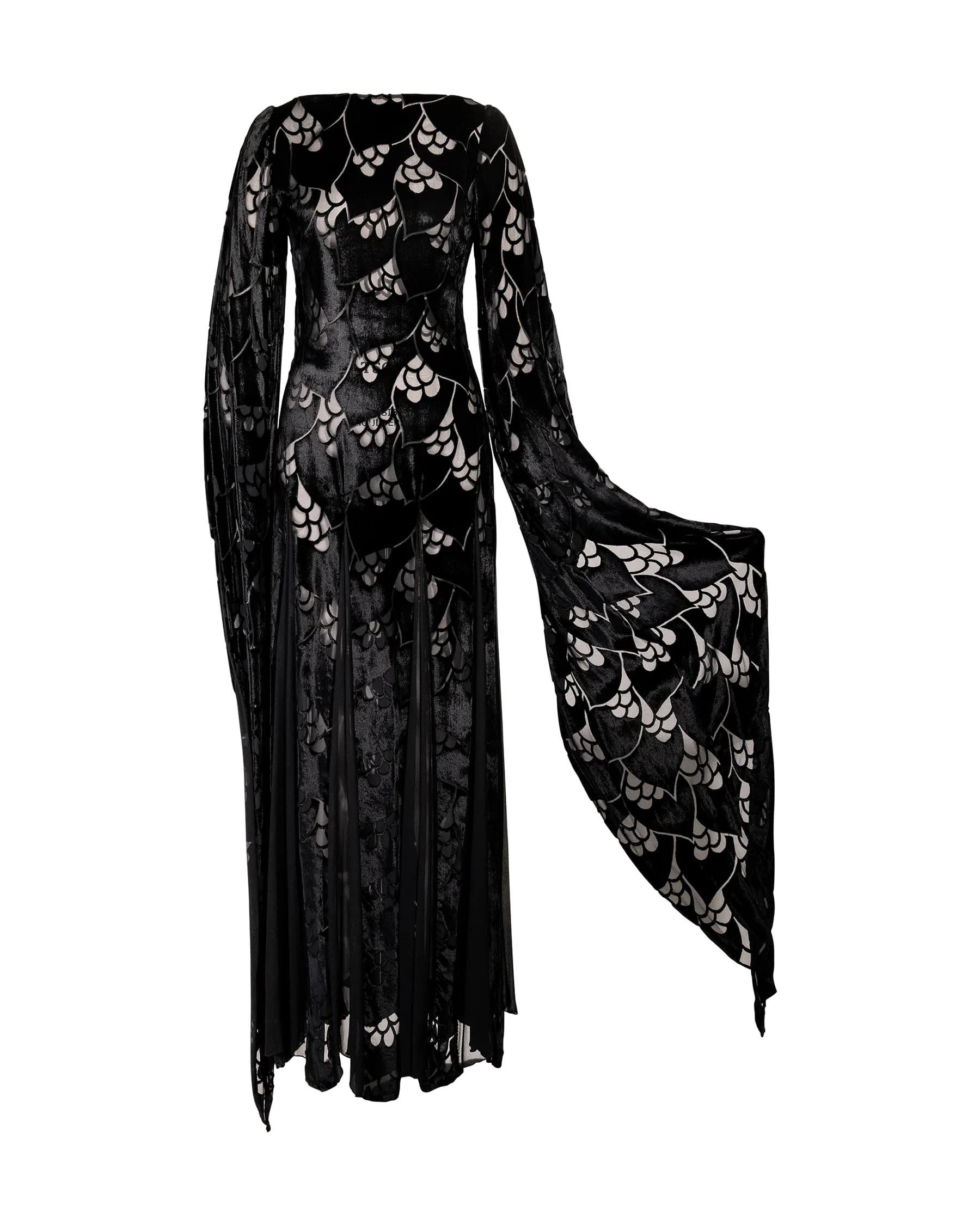 1970's Thea Porter Black Velvet and Chiffon Gown 7