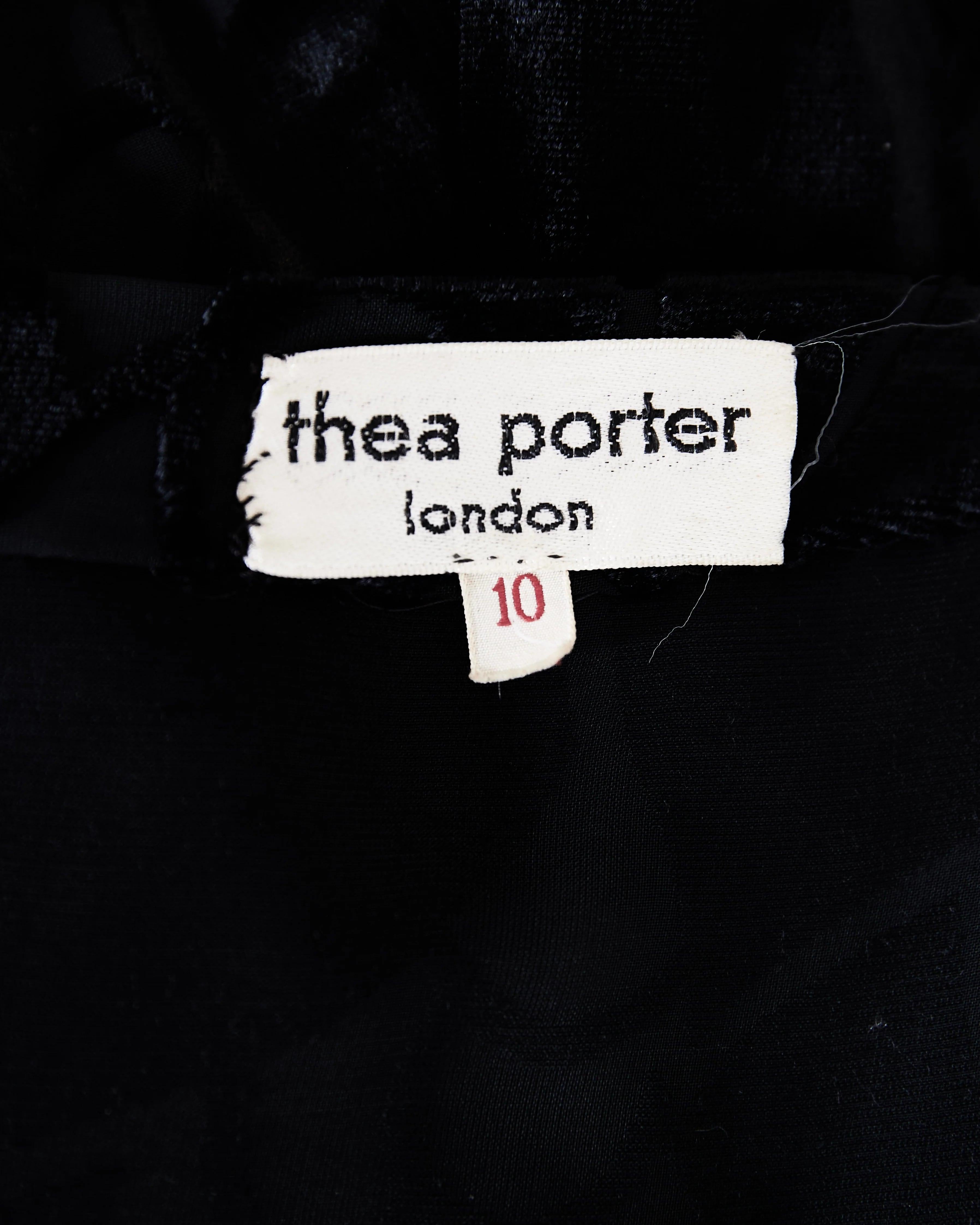 1970's Thea Porter Black Velvet and Chiffon Gown 10