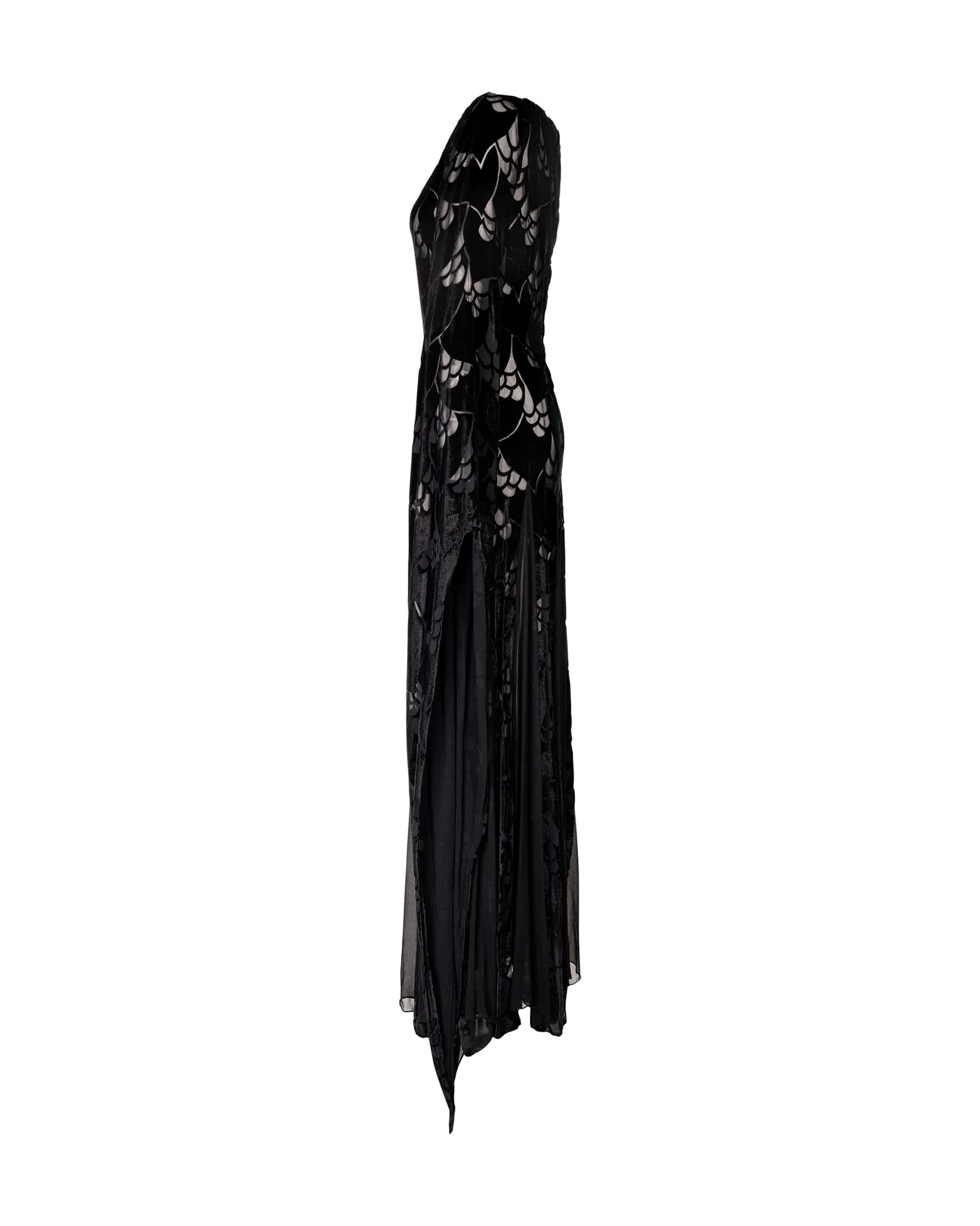 1970's Thea Porter Black Velvet and Chiffon Gown In Good Condition In North Hollywood, CA
