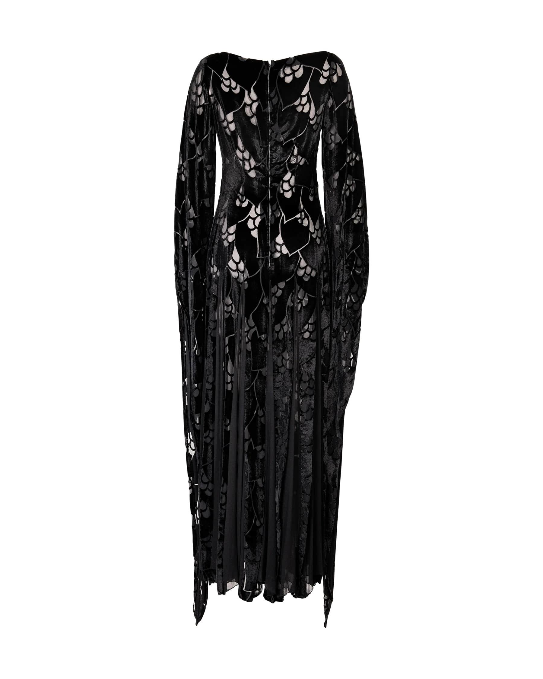 Women's 1970's Thea Porter Black Velvet and Chiffon Gown