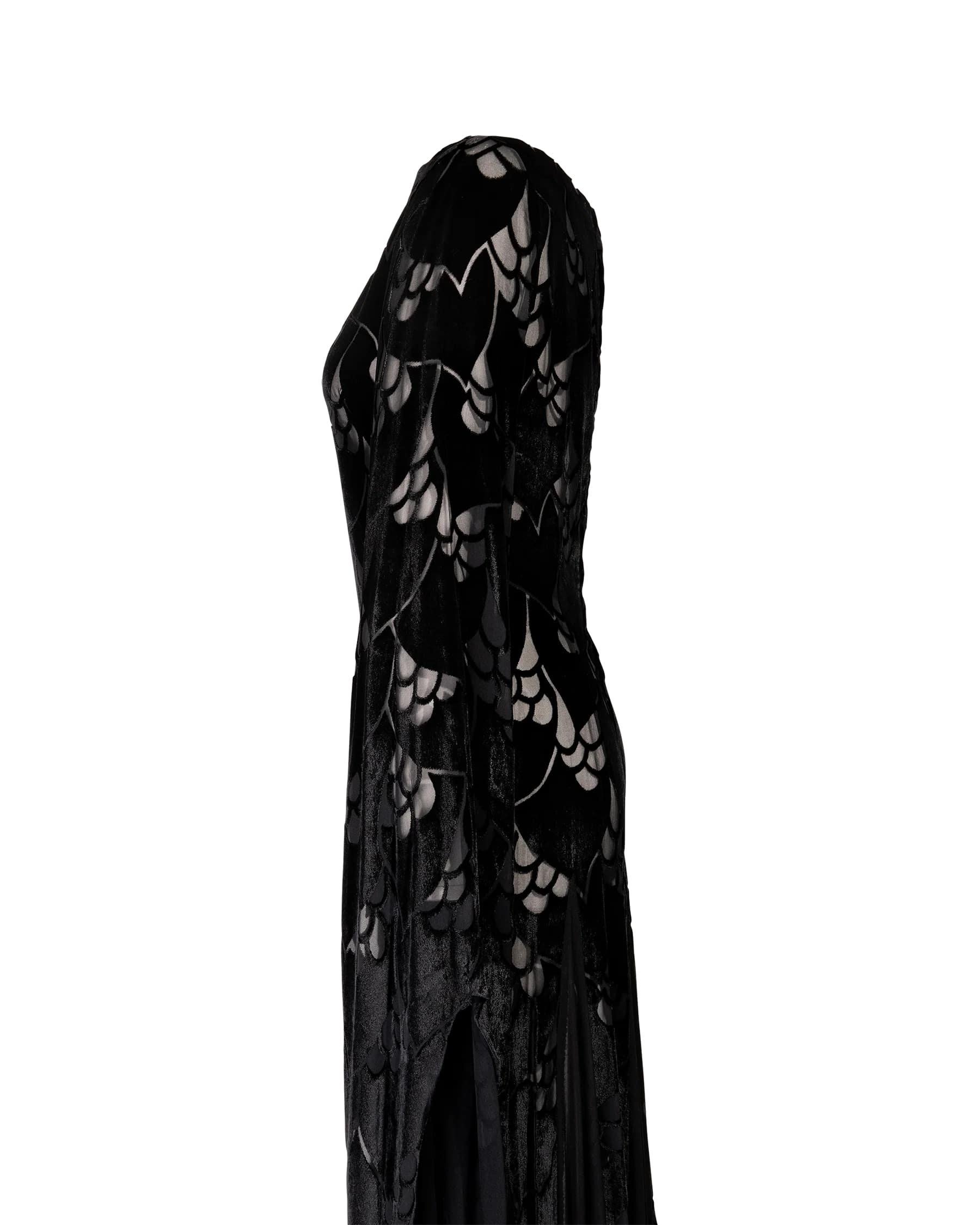 1970's Thea Porter Black Velvet and Chiffon Gown 5