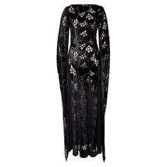 Retro 1970's Thea Porter Black Velvet and Chiffon Gown