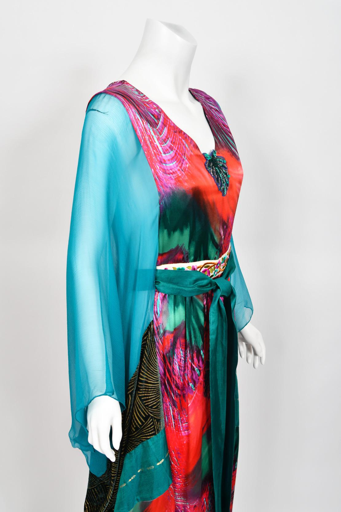 1970s Thea Porter Couture Colorful Patchwork Sheer Silk Bohemian Abaya Caftan For Sale 6