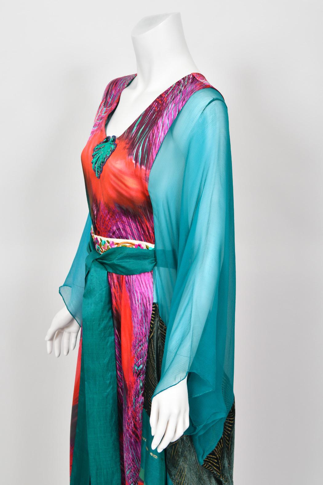 1970s Thea Porter Couture Colorful Patchwork Sheer Silk Bohemian Abaya Caftan For Sale 9