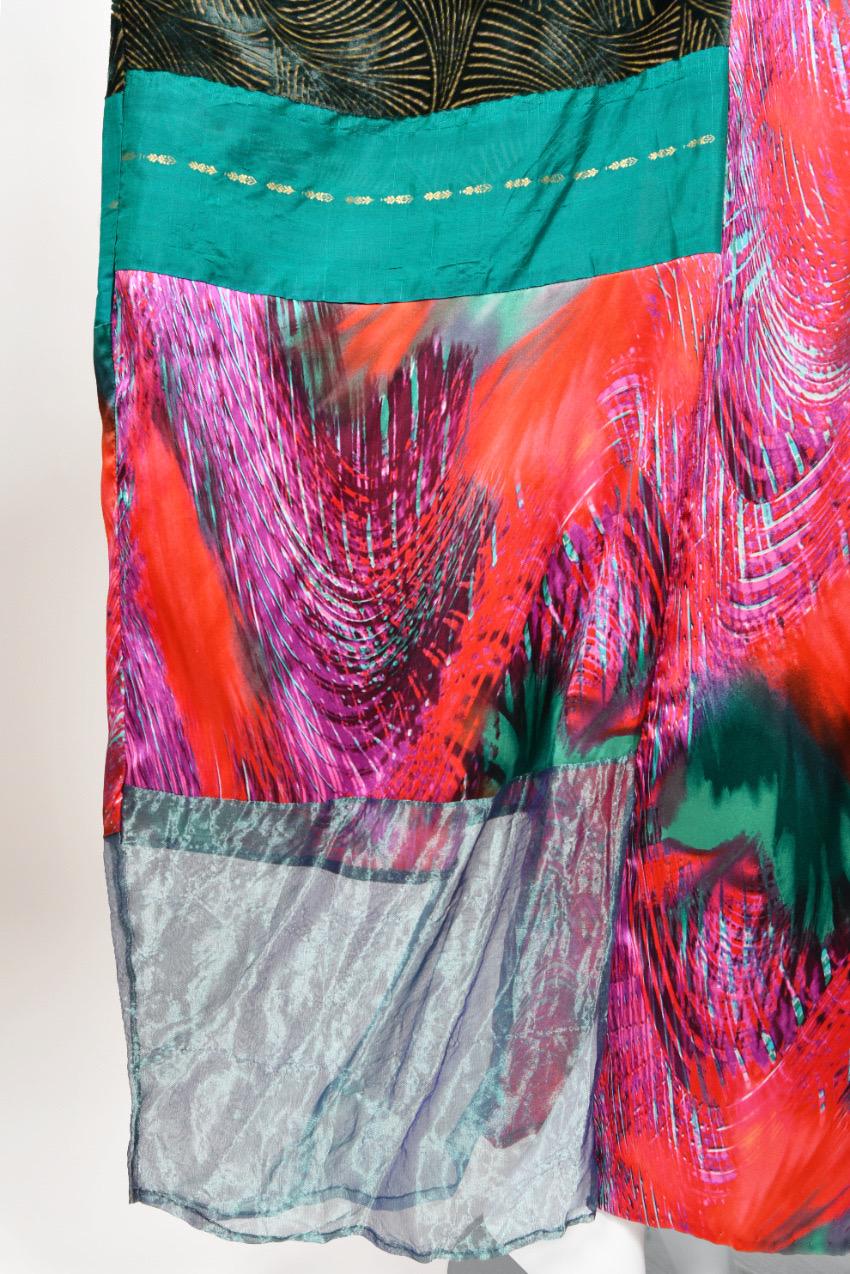 1970s Thea Porter Couture Colorful Patchwork Sheer Silk Bohemian Abaya Caftan For Sale 10