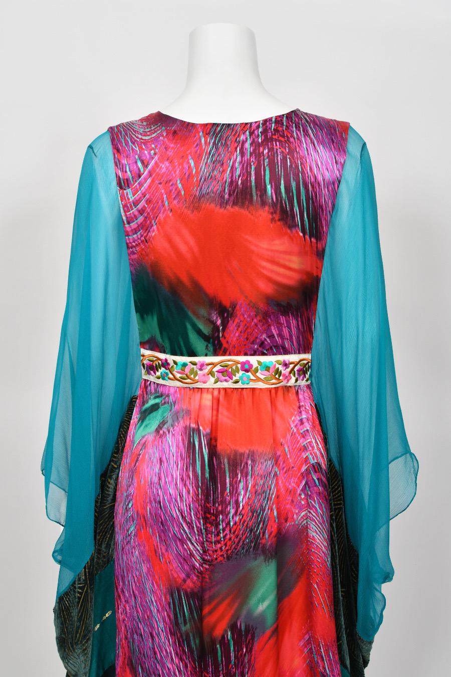 1970s Thea Porter Couture Colorful Patchwork Sheer Silk Bohemian Abaya Caftan For Sale 13