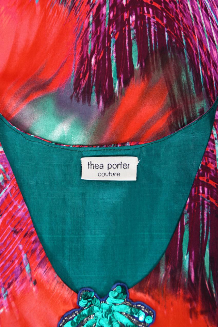 1970s Thea Porter Couture Colorful Patchwork Sheer Silk Bohemian Abaya Caftan For Sale 15