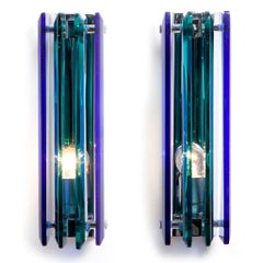 1970s Thick Glass and Chrome Sconces Attributed to Cristal Arte