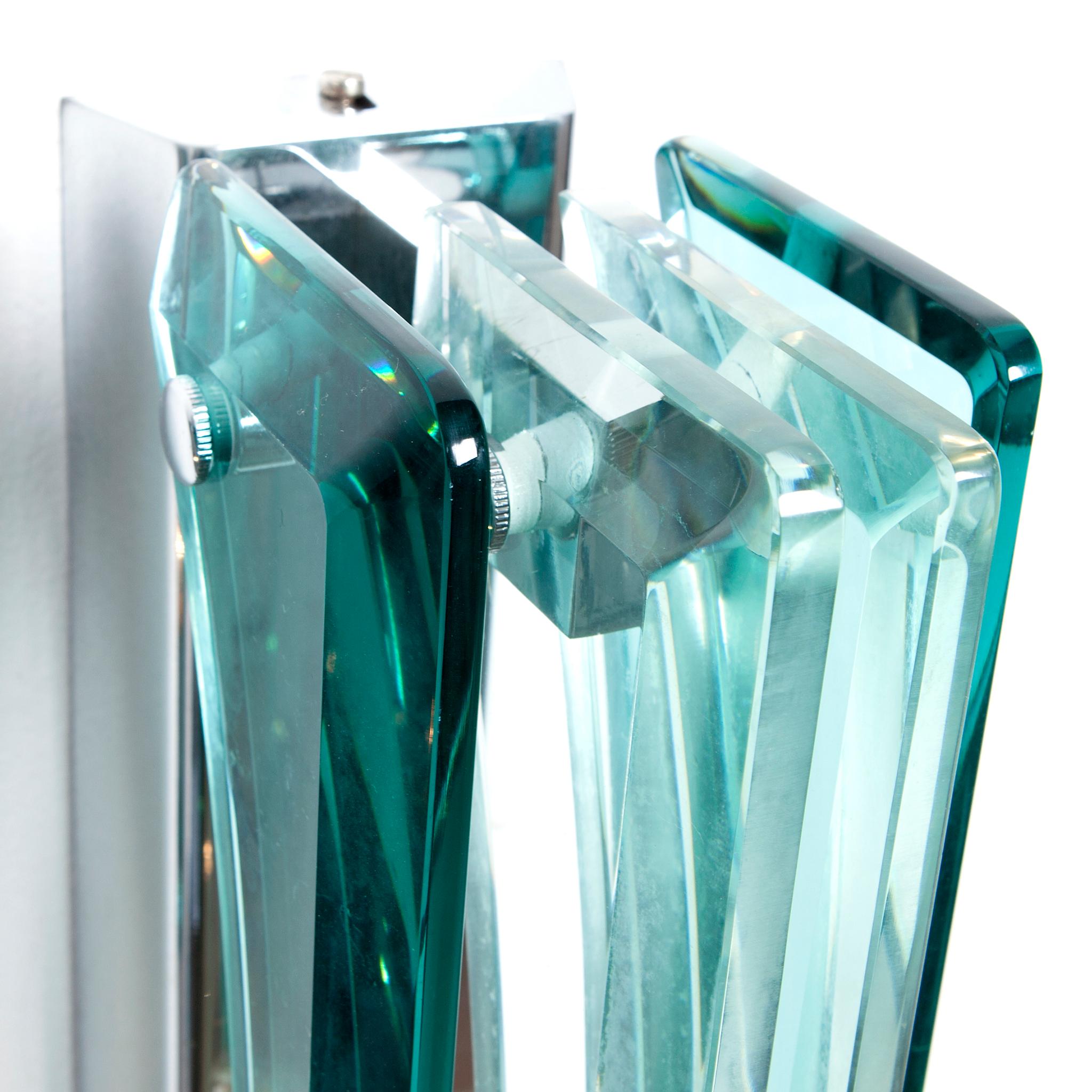 1970s Thick Glass and Chrome Sconces Attributed to Cristal Arte For Sale 1