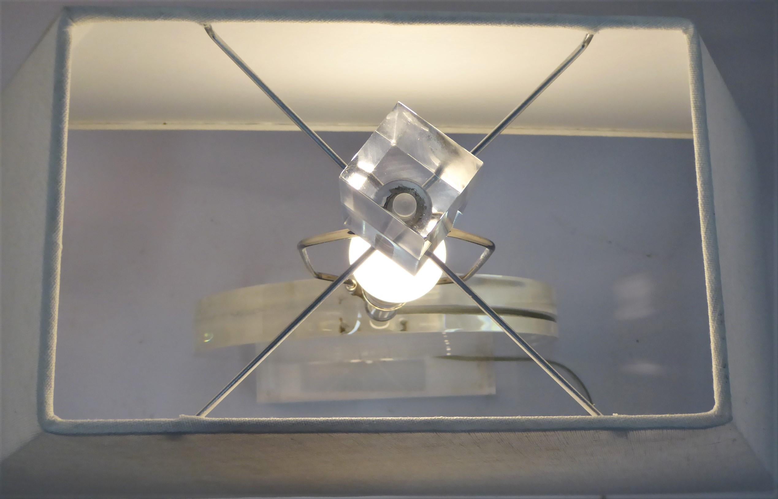 1970s Thick Lucite Disc Springer Style Modern Lamps Signed Marlee 6