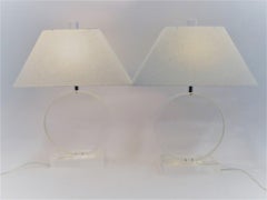 1970s Thick Lucite Disc Springer Style Modern Lamps Signed Marlee