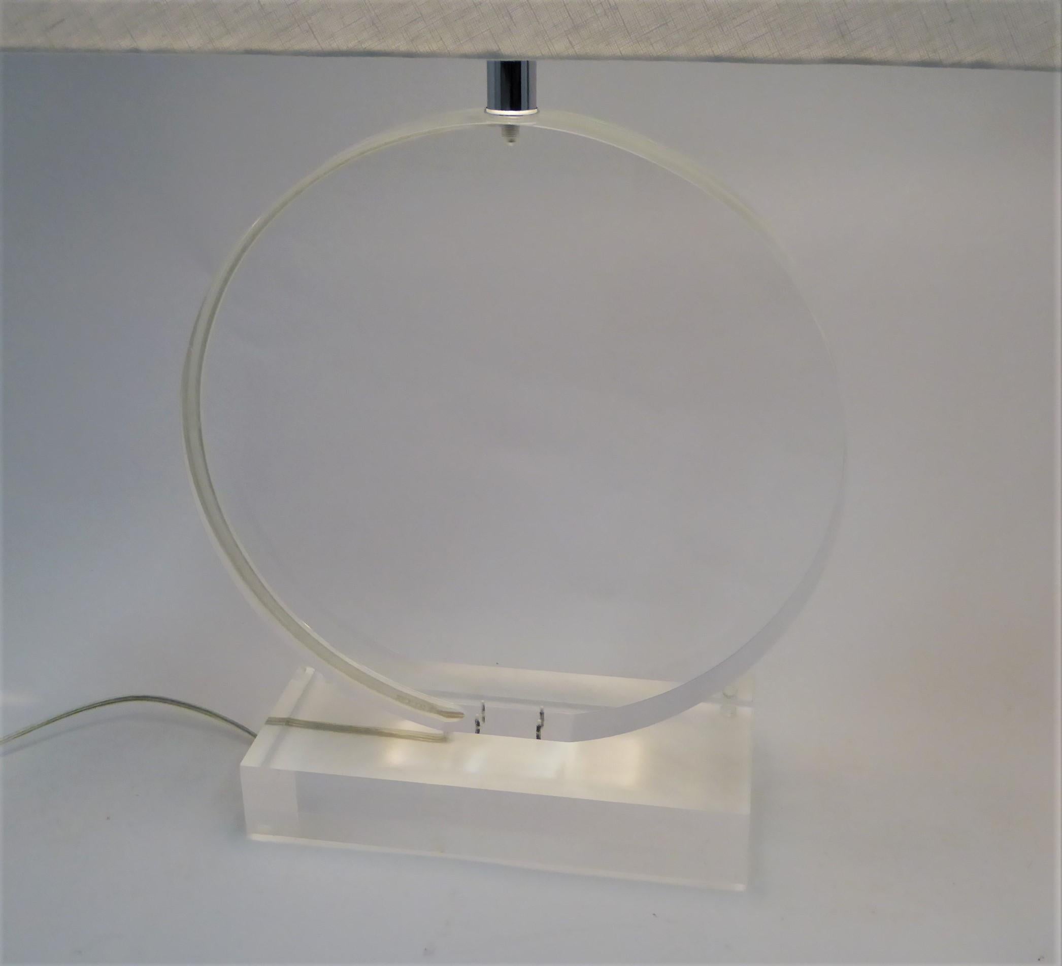 American 1970s Thick Lucite Disc Springer Style Modern Lamps Signed Marlee