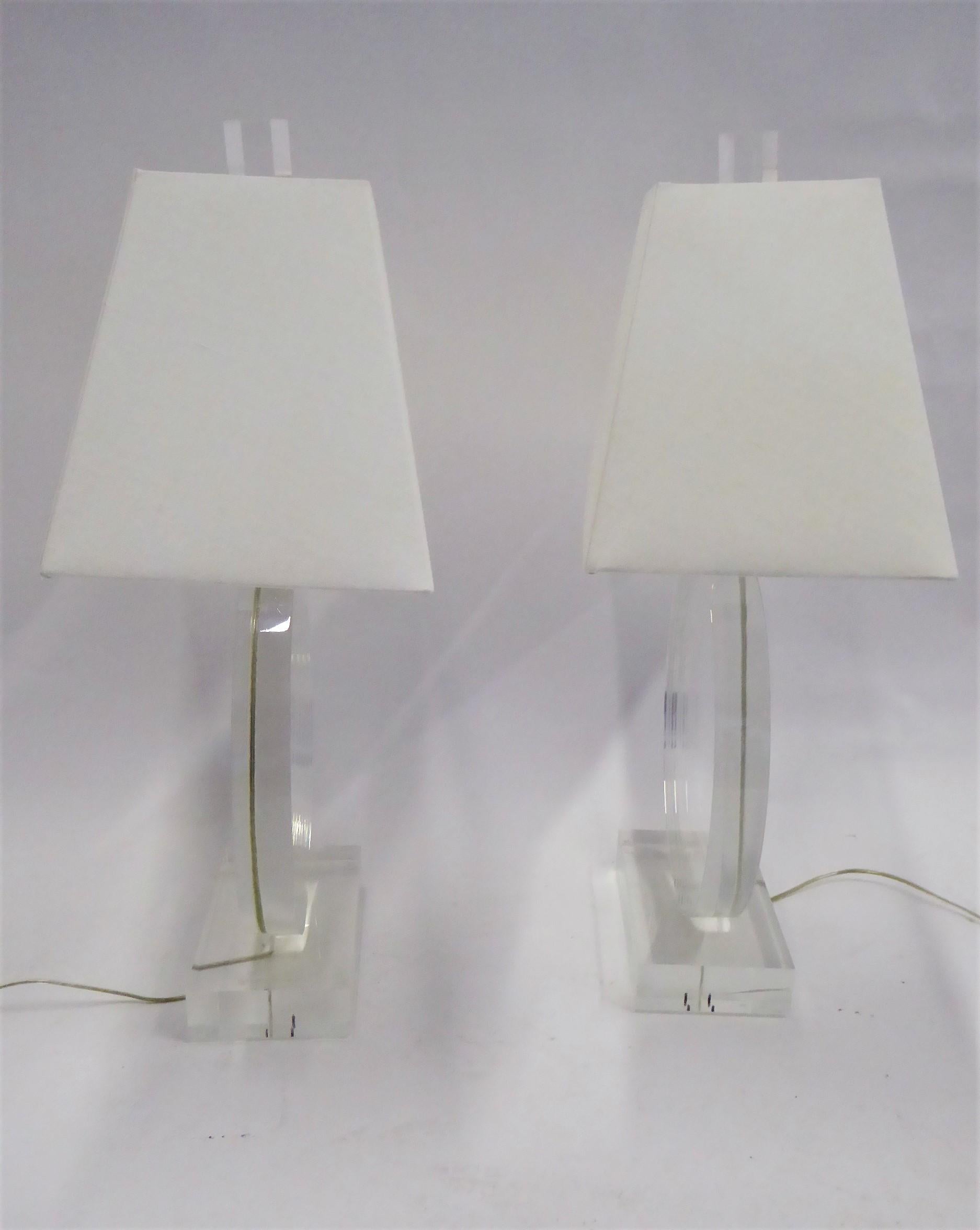 Late 20th Century 1970s Thick Lucite Disc Springer Style Modern Lamps Signed Marlee