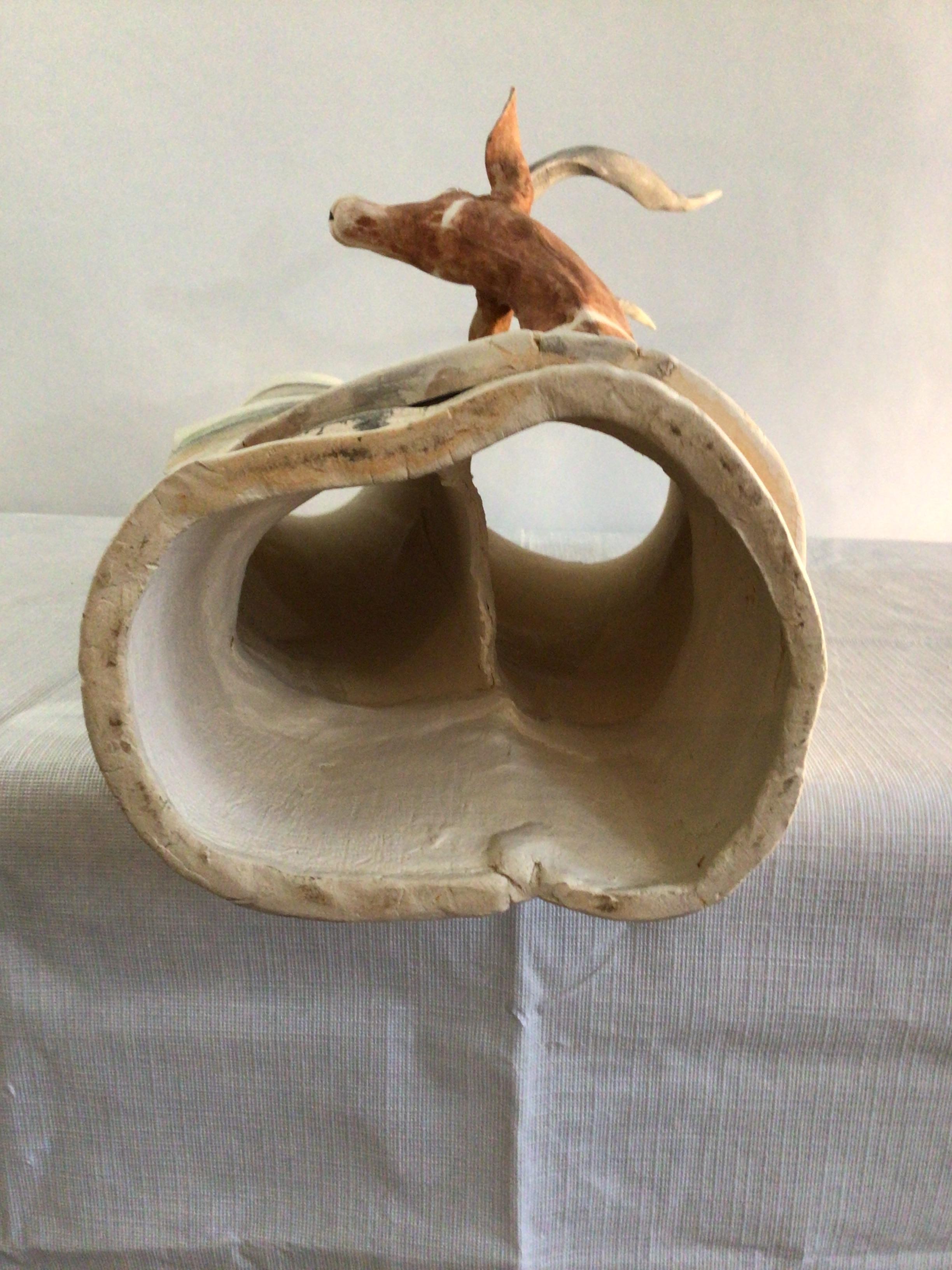 1970s Thin Wrapped Pottery Sculpture of Gazelle or Antelope 'Stamped' For Sale 4
