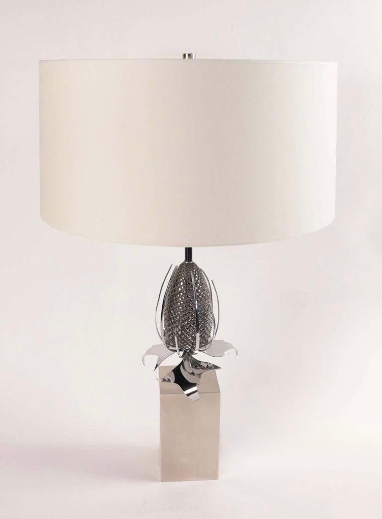 Fin du 20e siècle Lampe de table modèle Chardon des années 1970 en bronze argenté signée par Chrystiane Charles en vente