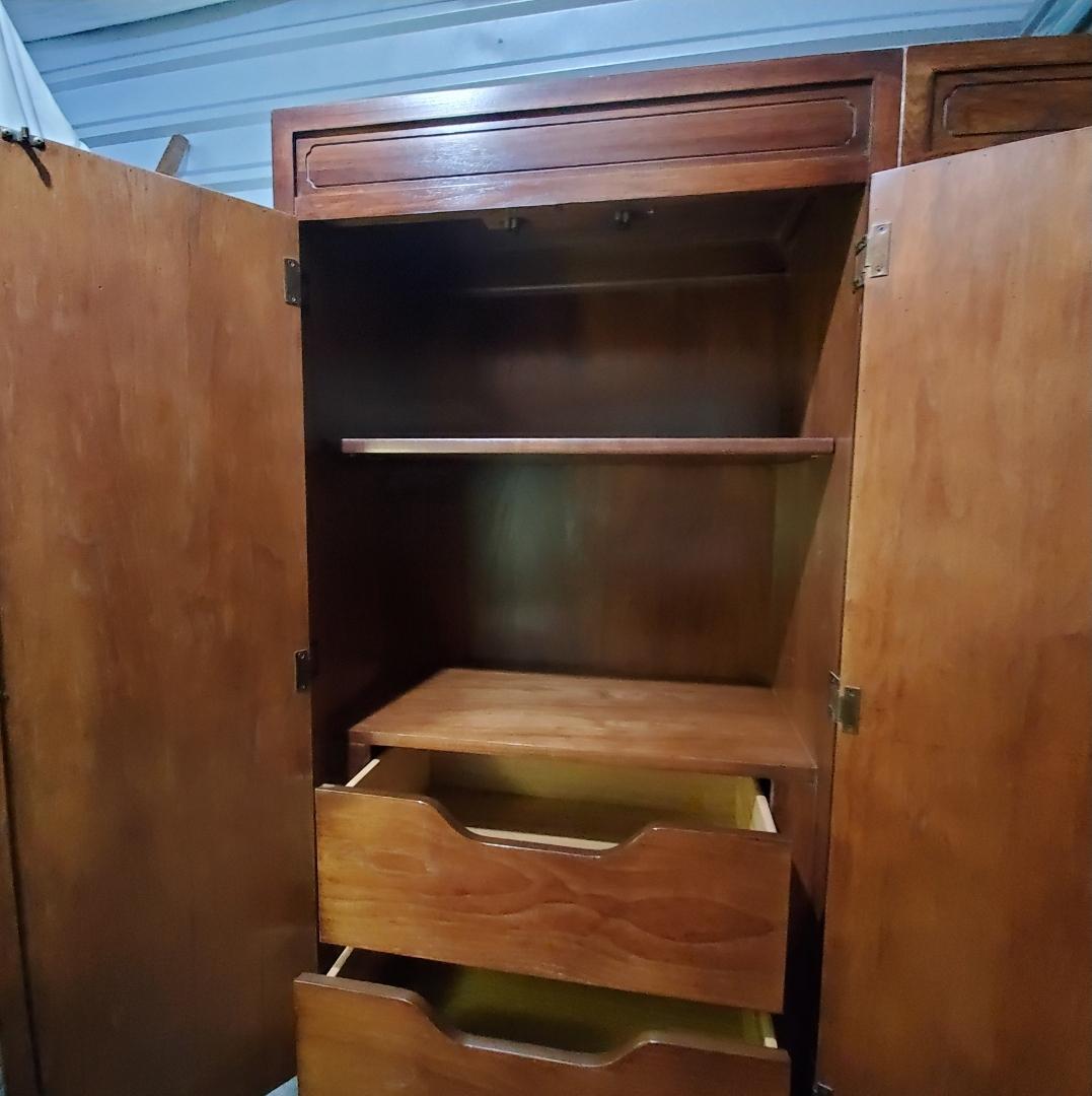 1970s Thomasville Campaign king Headboard with lightrail and Cabinets 2