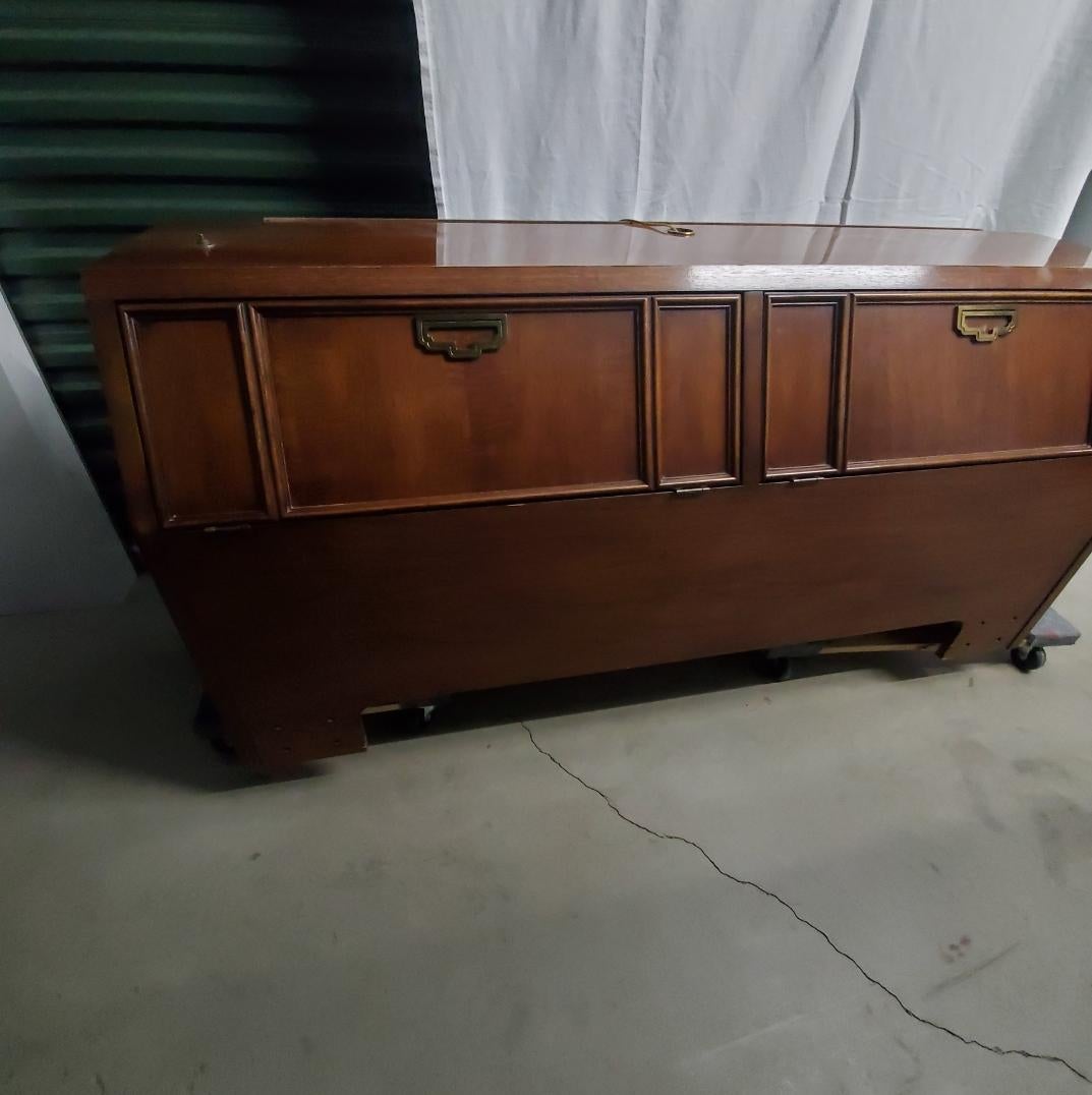 1970s Thomasville Campaign king Headboard with lightrail and Cabinets 3
