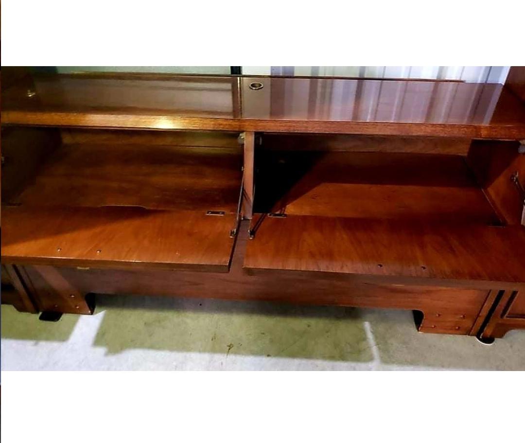 Late 20th Century 1970s Thomasville Campaign king Headboard with lightrail and Cabinets